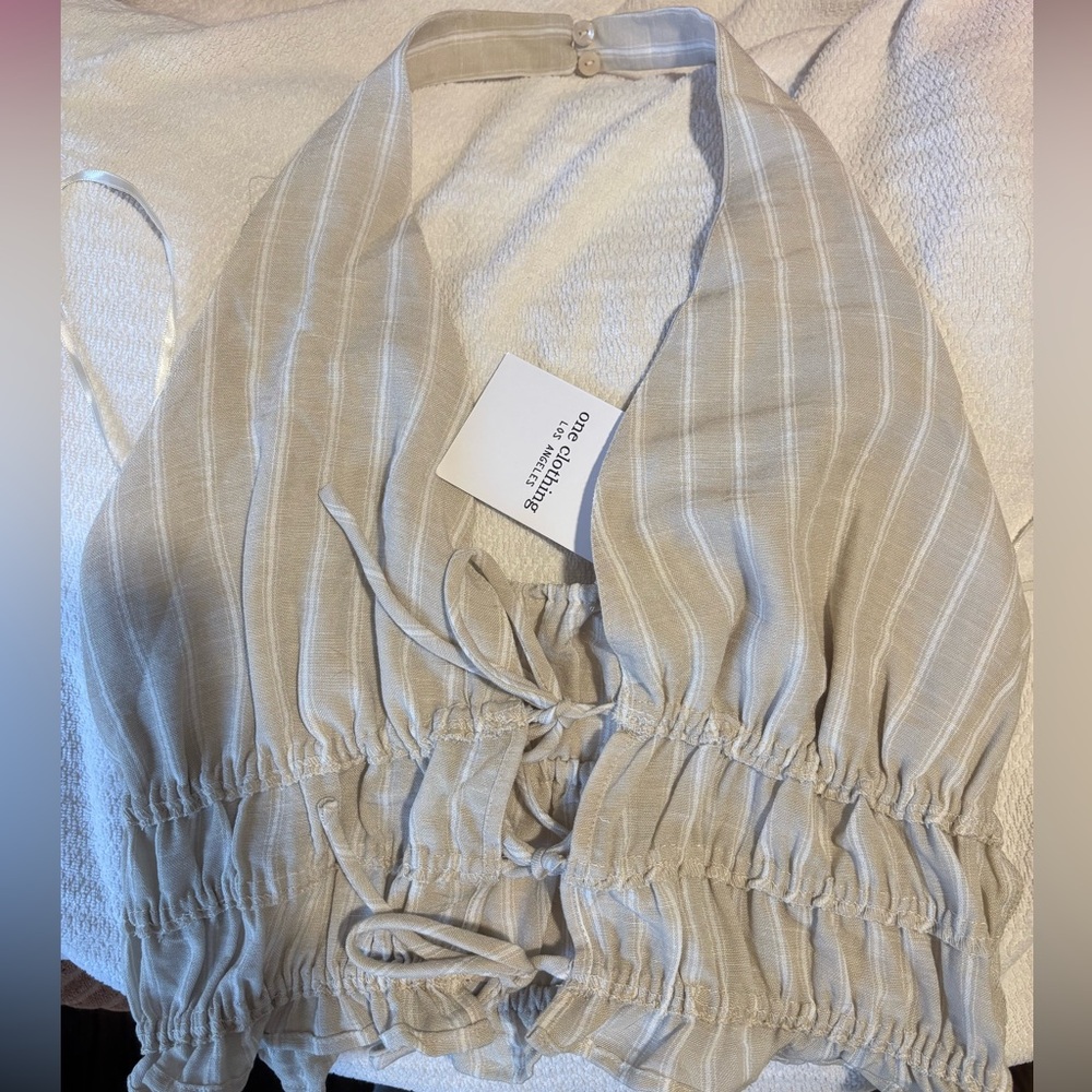One Clothing Beige Striped Halter Top